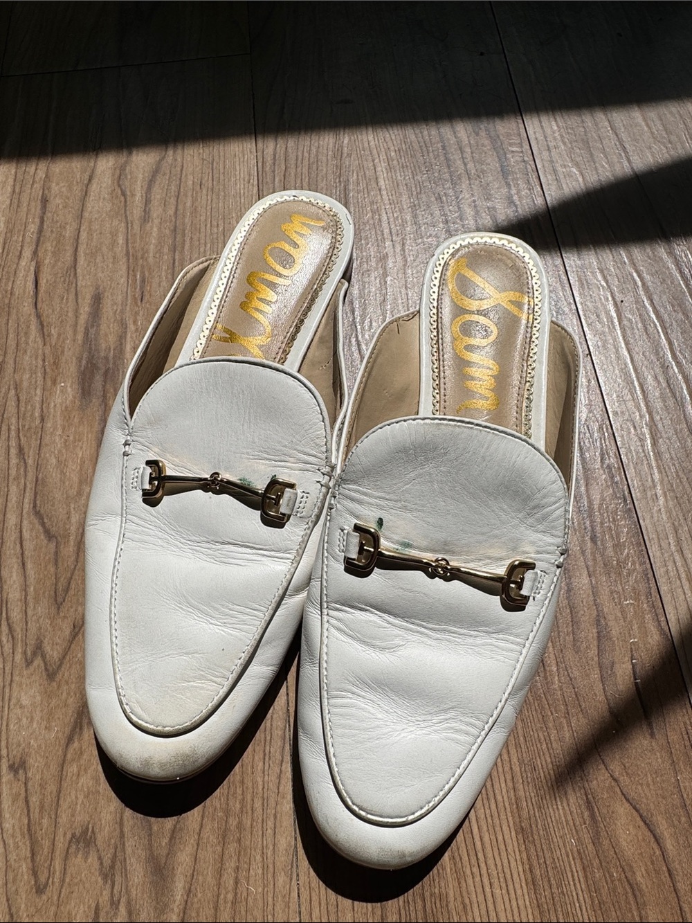 Sam Edelman White Leather Slip-On Horsebit Mules